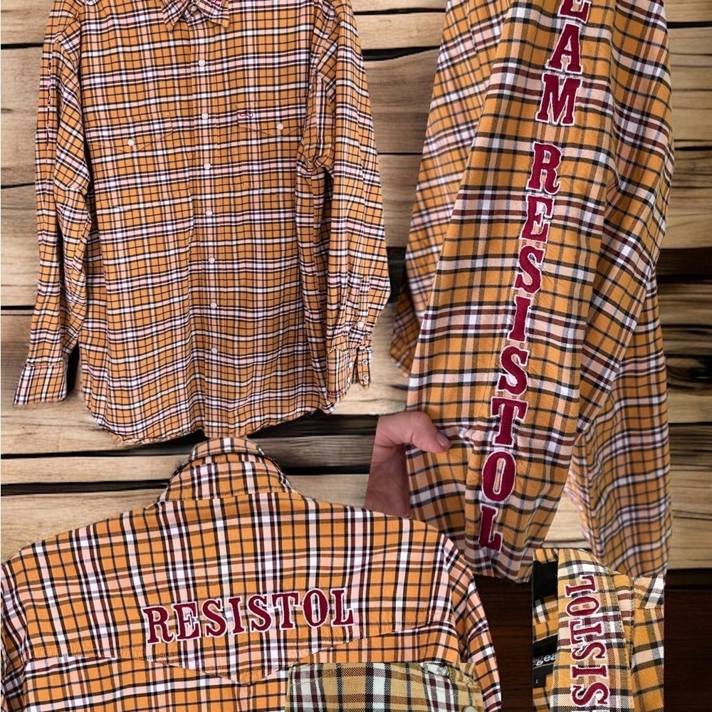 Resistol Shirt Rodeo Mens Sz Large Embroidered Logo Pearl Snap Plaid Western‌‌‌